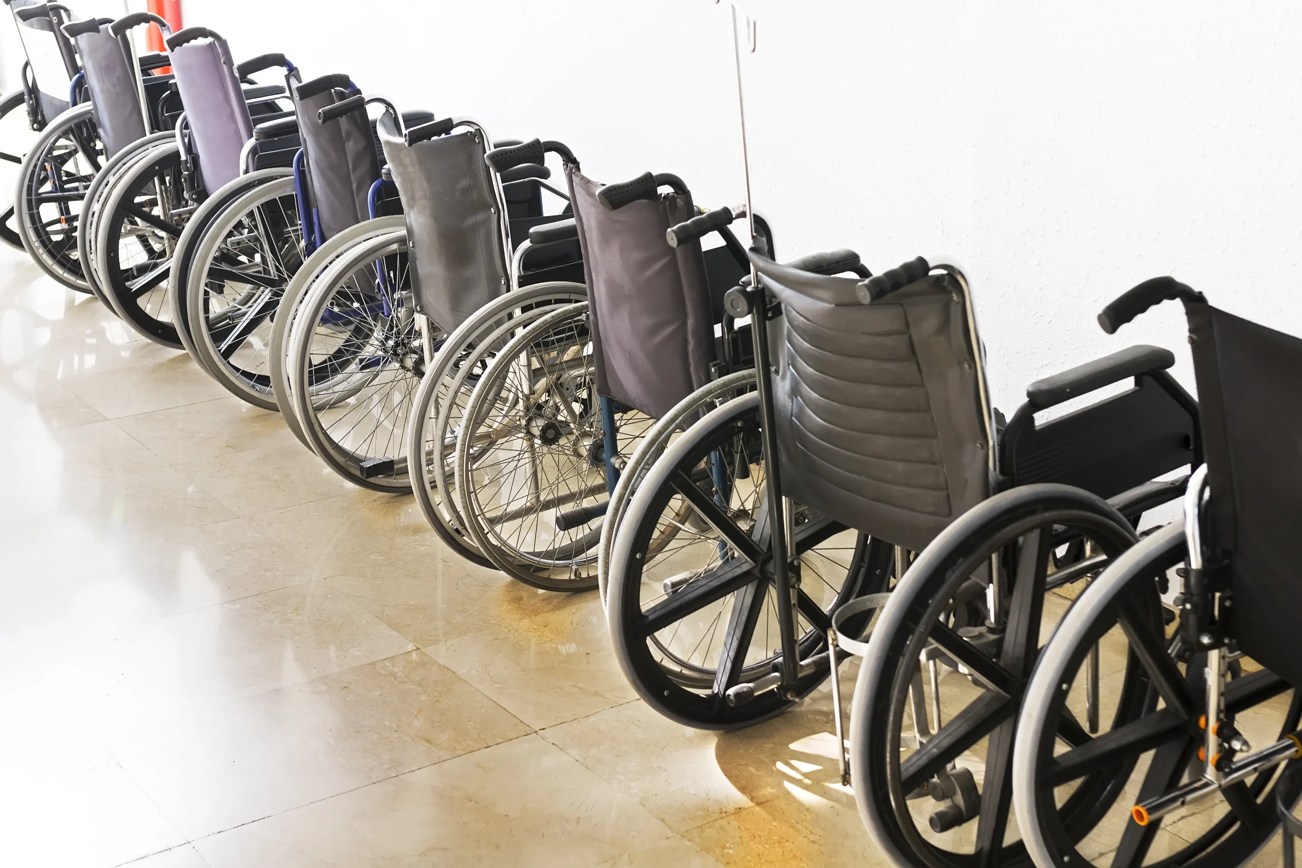 row of wheelchairs medical equipment to borrow